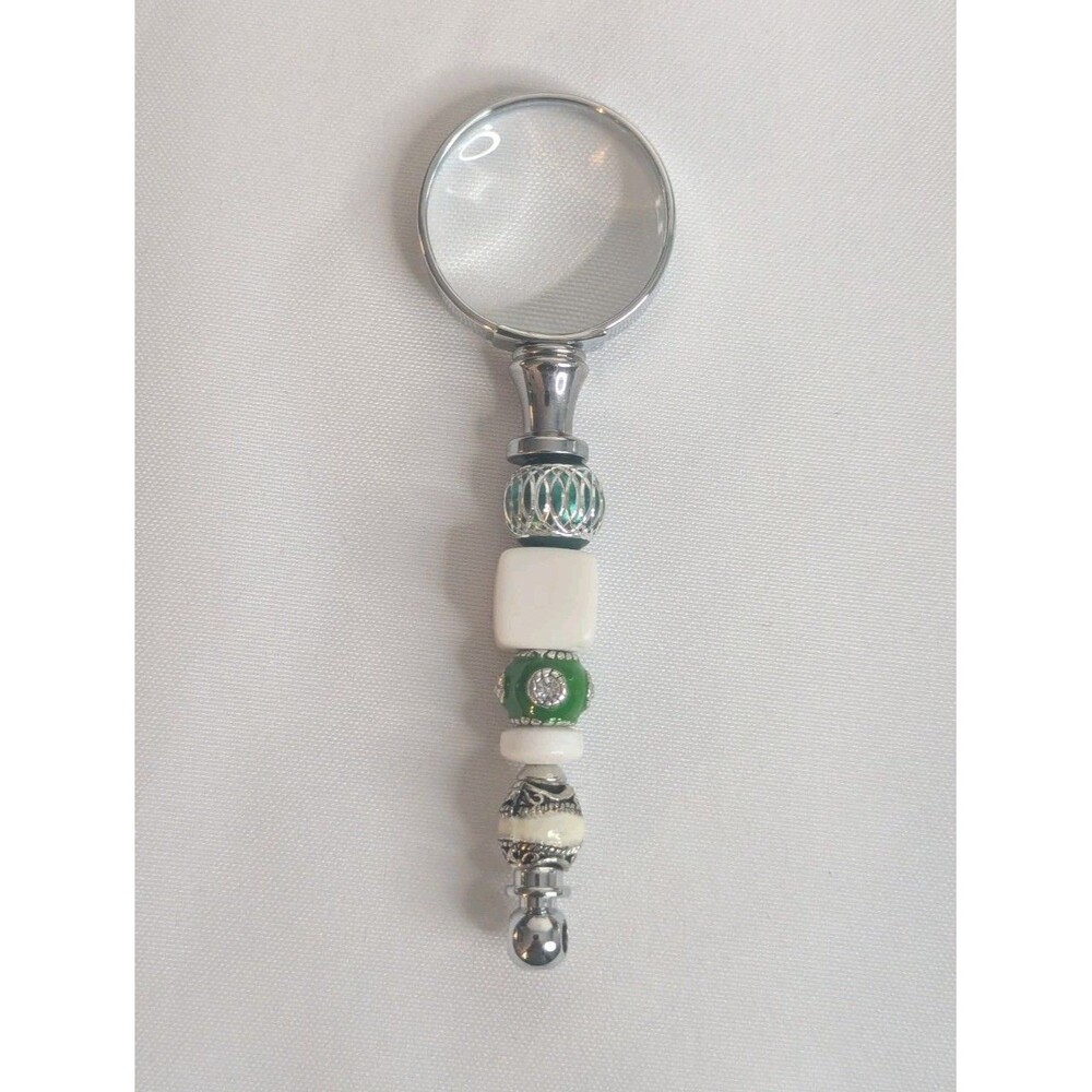 Beaded Magnifying Glass Accessory - Green, White, Bling, Handmade